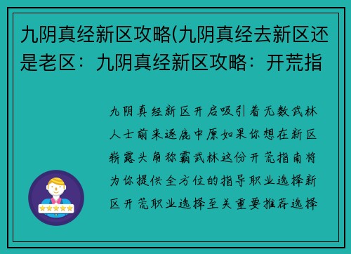 九阴真经新区攻略(九阴真经去新区还是老区：九阴真经新区攻略：开荒指南，助你称霸武林)